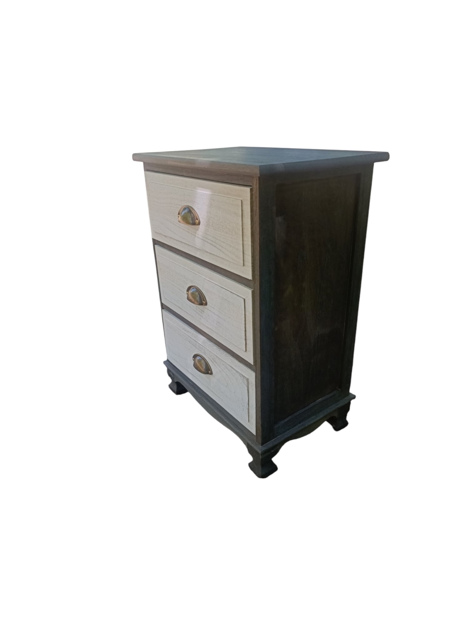 VELADOR MODERNO MADERA GRAFITO GRIS CON CAJON BLANCO DECAPADO - 2