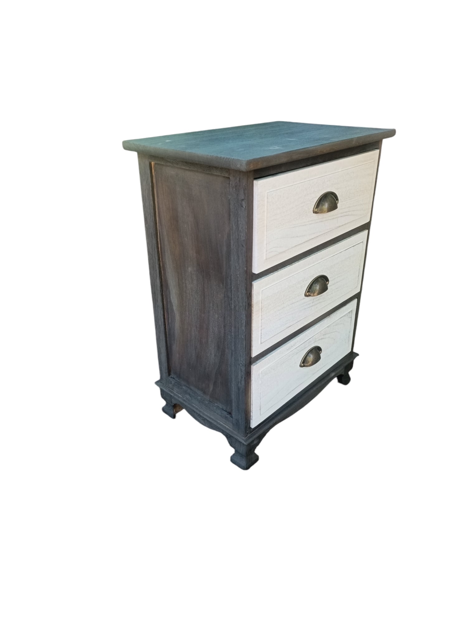 VELADOR MODERNO MADERA GRAFITO GRIS CON CAJON BLANCO DECAPADO - 3