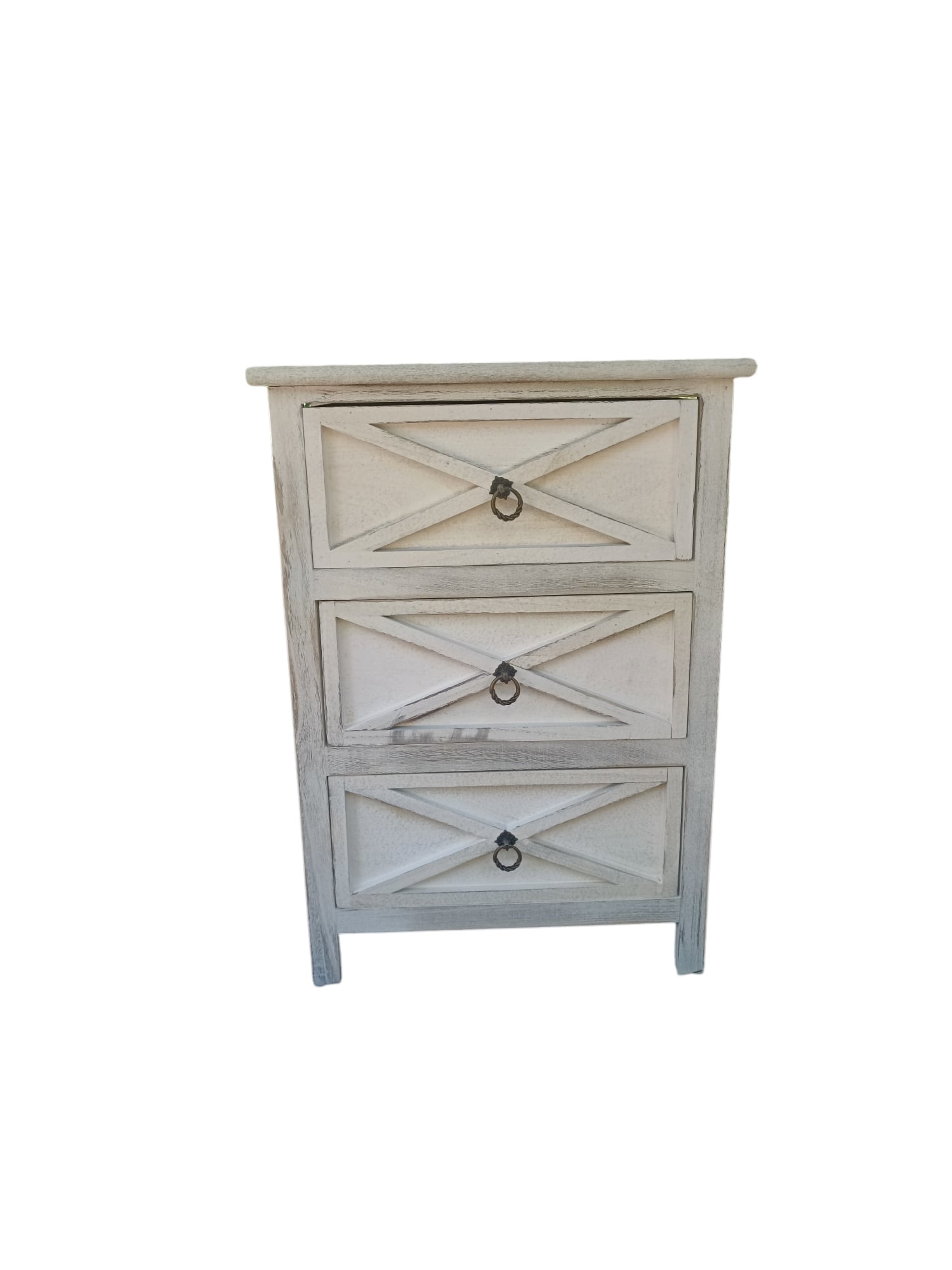 VELADOR ROMANTICO VINTAGE MADERA 3 CAJONES BLANCO DECAPADO - 1