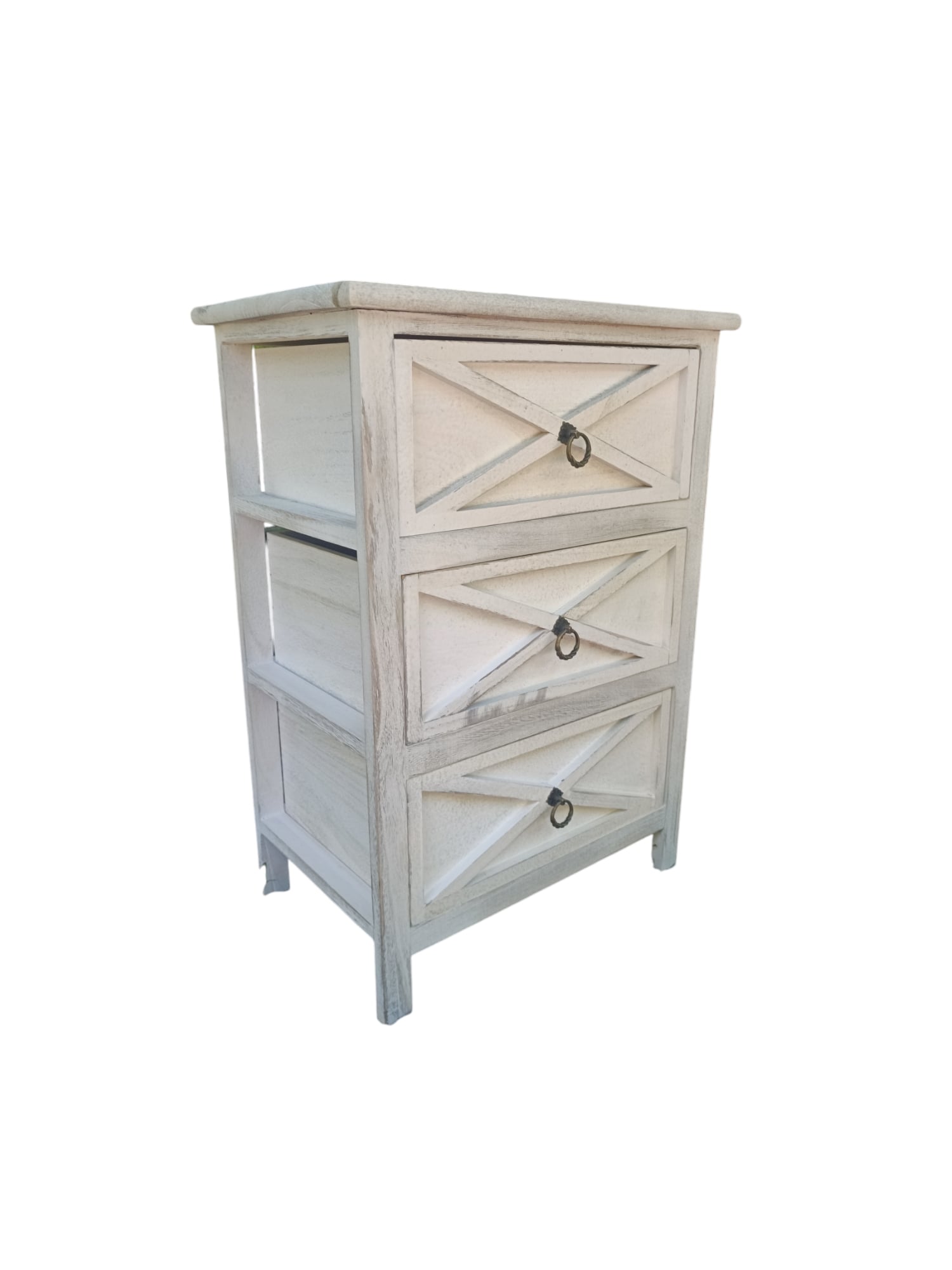 VELADOR ROMANTICO VINTAGE MADERA 3 CAJONES BLANCO DECAPADO - 2