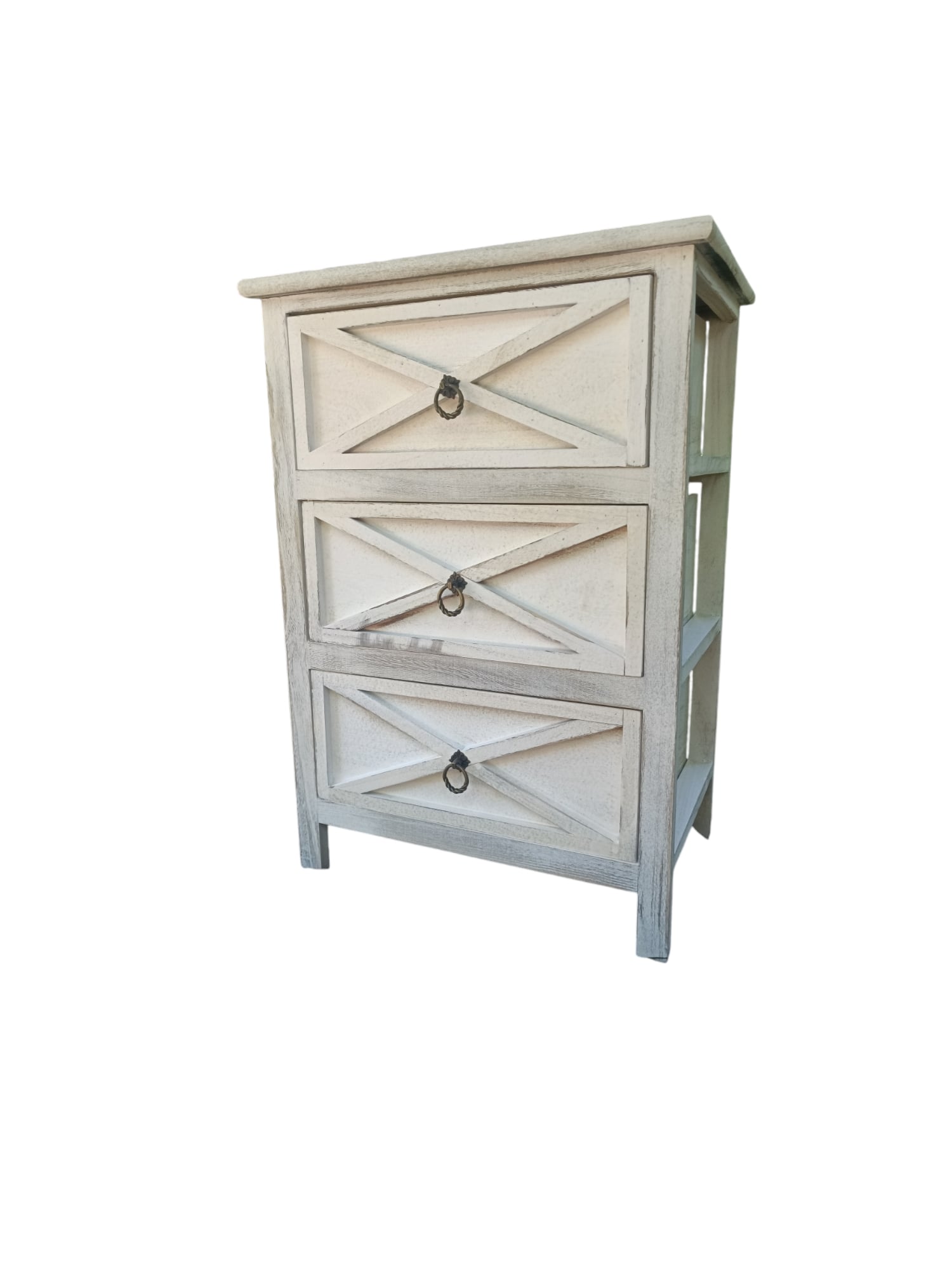 VELADOR ROMANTICO VINTAGE MADERA 3 CAJONES BLANCO DECAPADO - 3