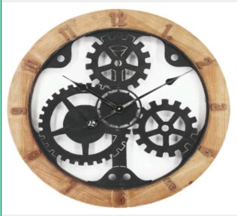 RELOJ PARED INDUSTRIAL CON ENGRANAJES NEGRO MADERA 60 CM - 1
