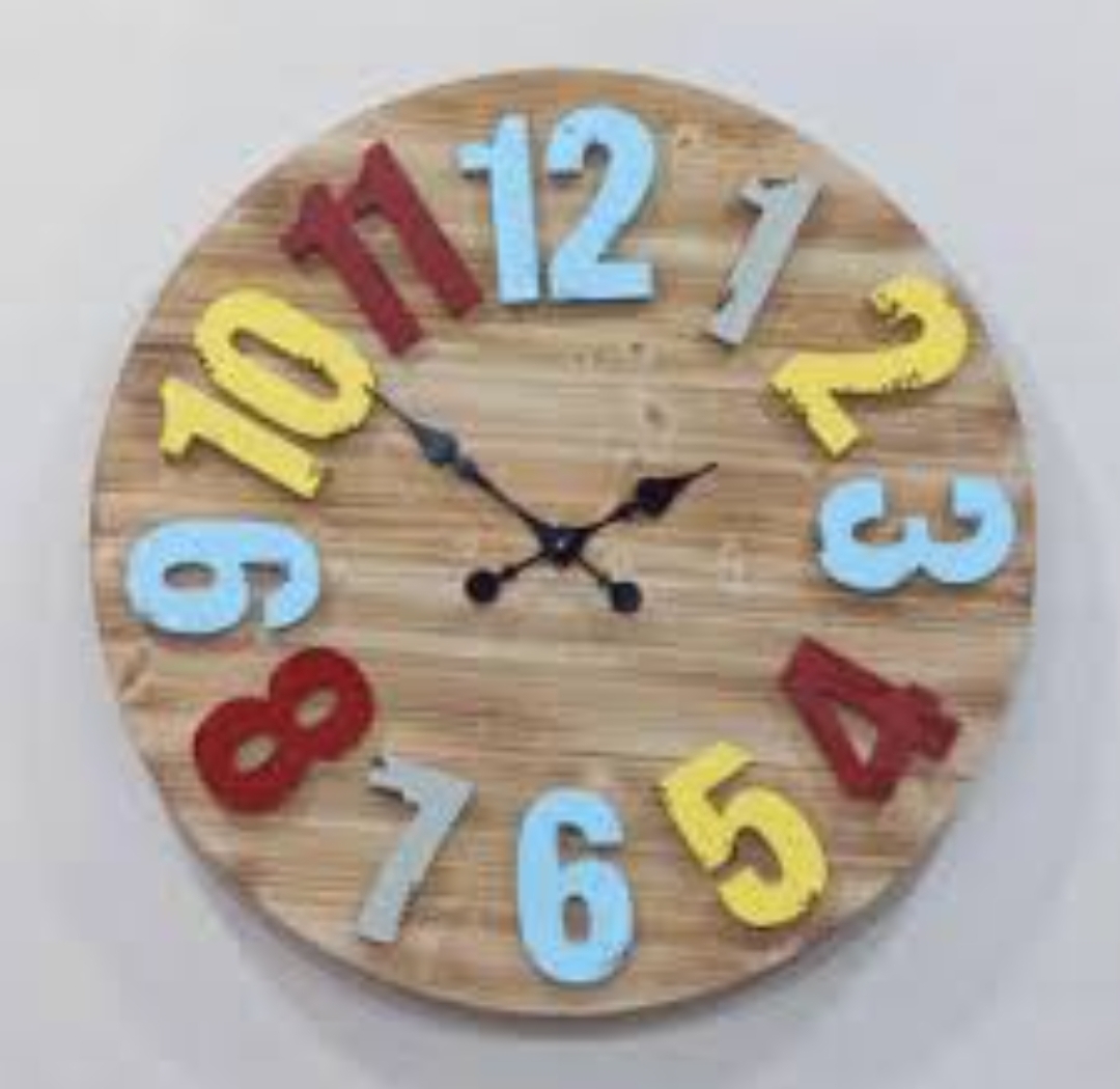 RELOJ PARED GRANDE VINTAGE 80 CM MADERA NUMEROS DE COLORES - 1