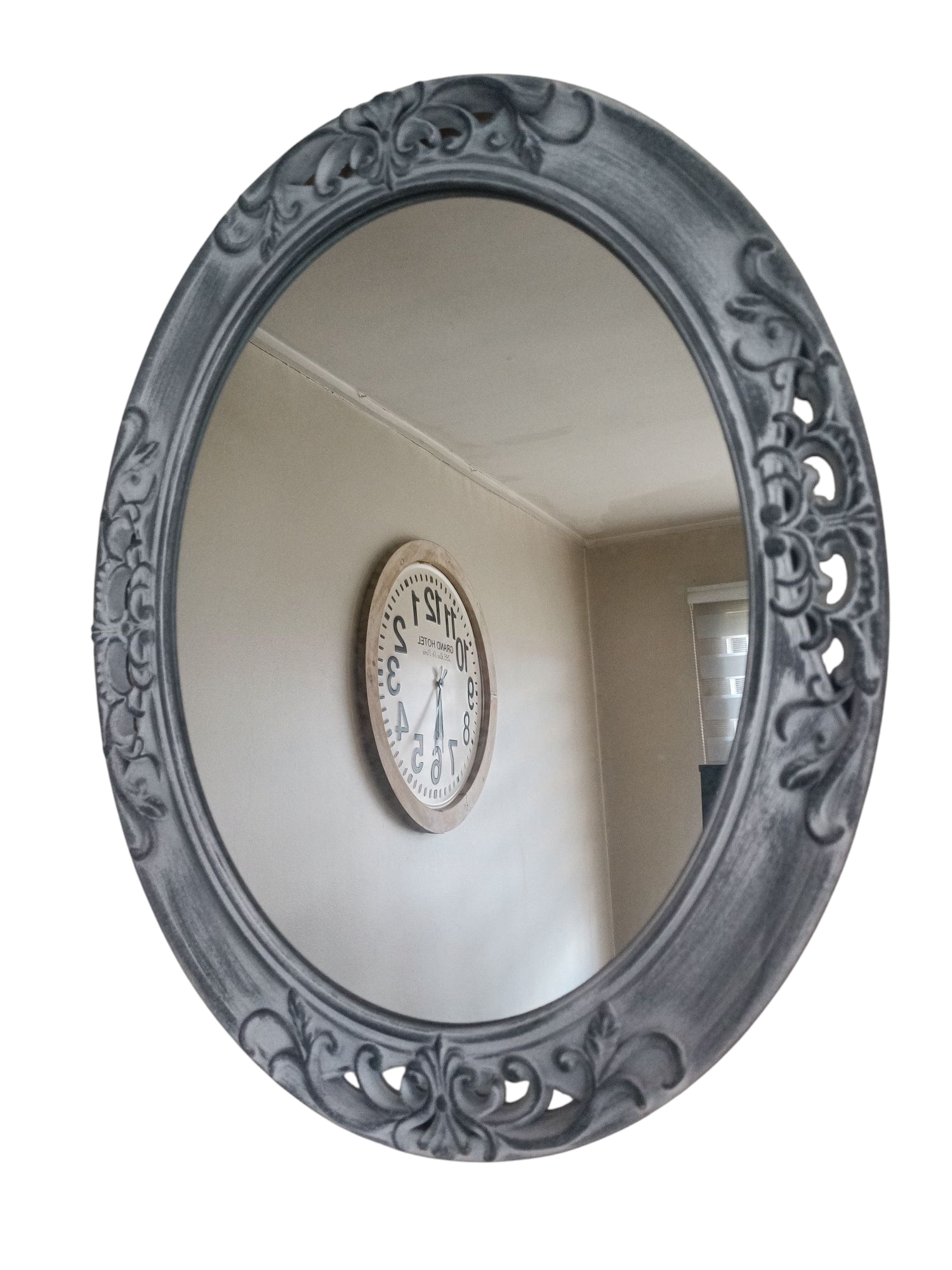ESPEJO OVALADO PARED VINTAGE GRIS DECAPADO BLANCO - 1