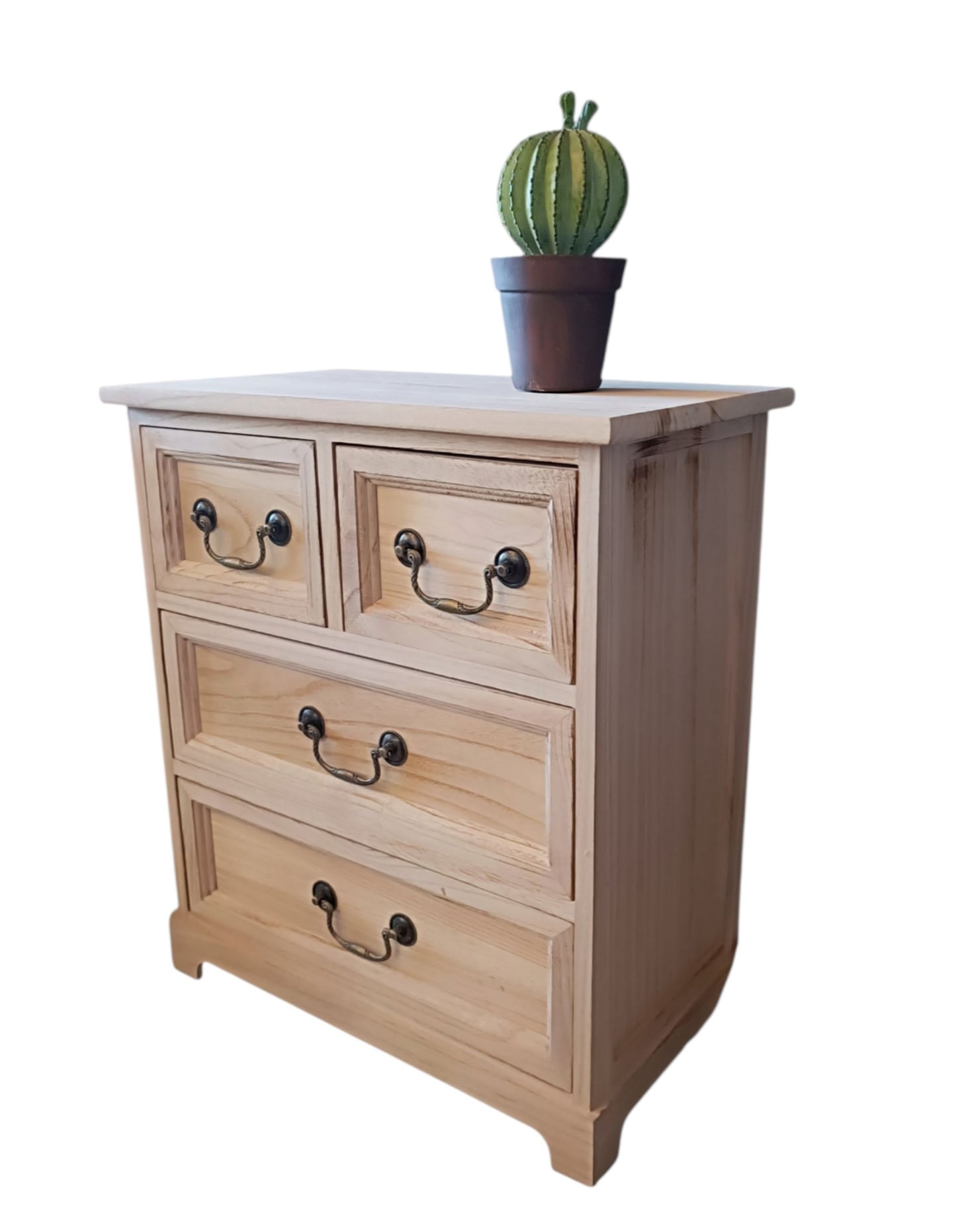 MESA DE NOCHE MADERA COLOR NATURAL 4 CAJONES - 2