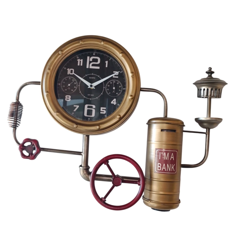 RELOJ PARED INDUSTRIAL  METAL DISEÑO CAÑERIAS - 1