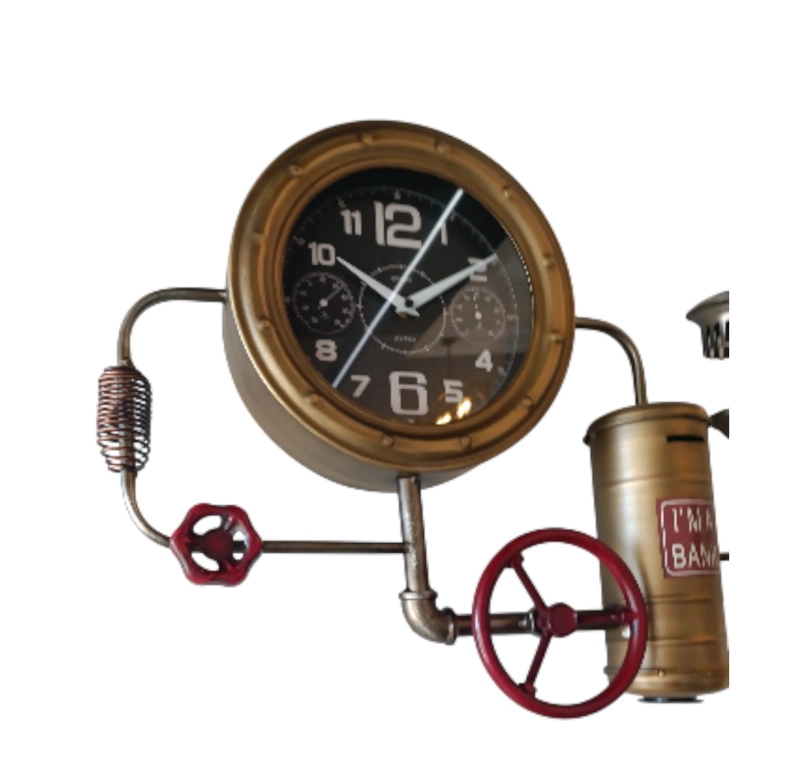 RELOJ PARED INDUSTRIAL  METAL DISEÑO CAÑERIAS - 2