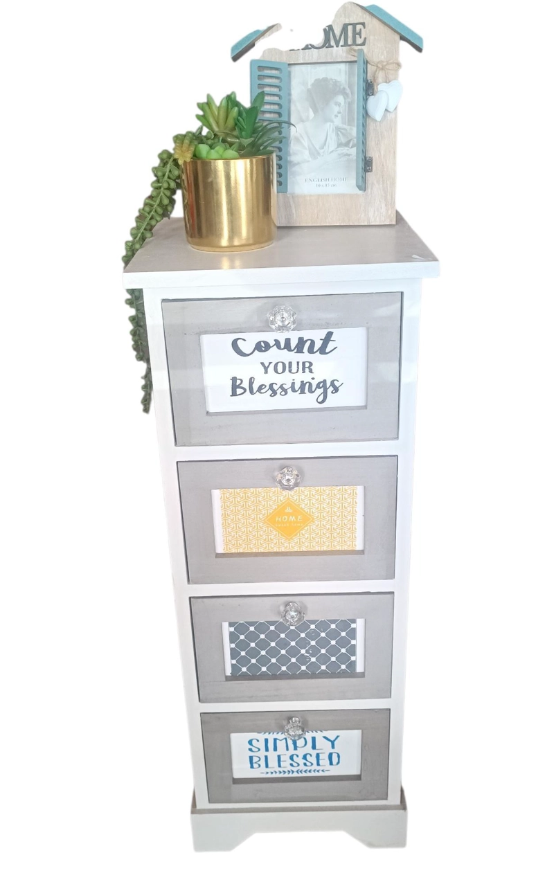 CAJONERA MADERA 4 CAJONES BLANCO CON GRIS - 2