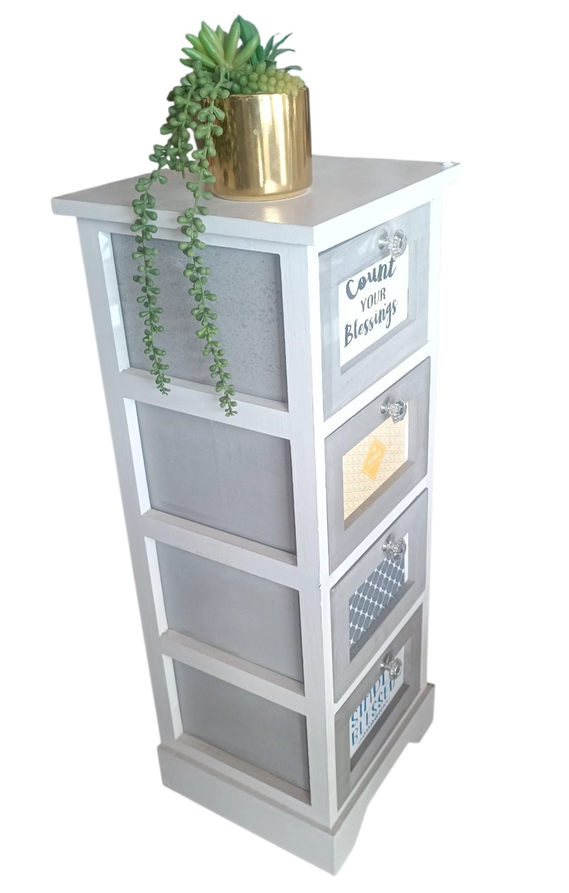 CAJONERA MADERA 4 CAJONES BLANCO CON GRIS - 3