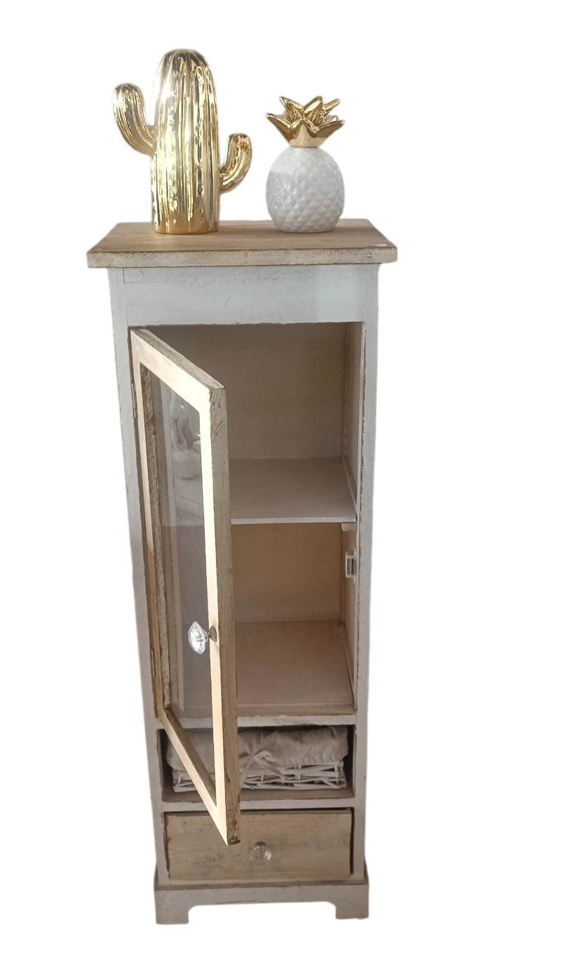 CABINET PEQUEÑO MADERA CON PUERTA CON VIDRIO Y DOS CAJONCITOS - 2
