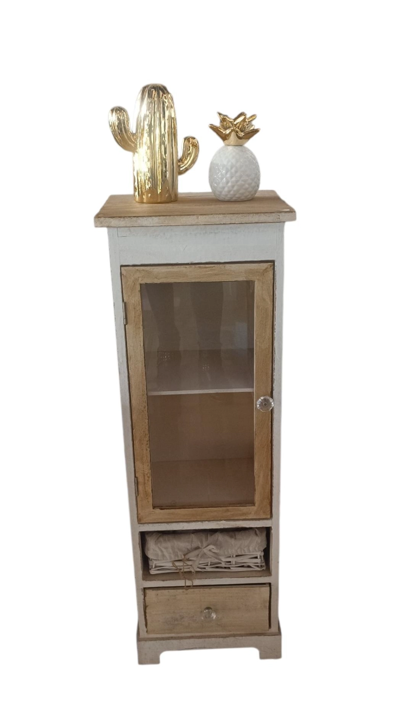 CABINET PEQUEÑO MADERA CON PUERTA CON VIDRIO Y DOS CAJONCITOS - 3