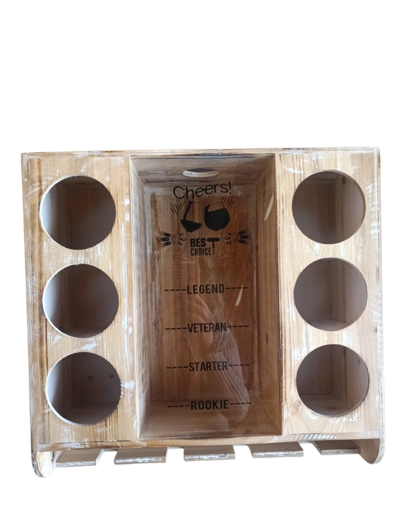 CAVA MADERA 6 VINOS , CON DISPENSADOR DE CORCHOS Y COPAS - 1