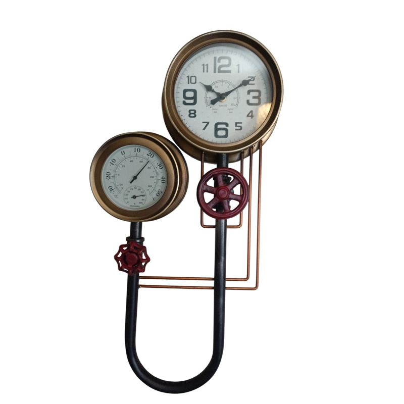 RELOJ PARED INDUSTRIAL TUBERIAS CON MARCADOR TEMPERATURA - 1