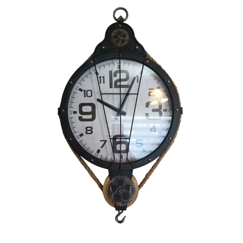 RELOJ PARED METAL DECORATIVO CON POLEA Y CUERDA - 1