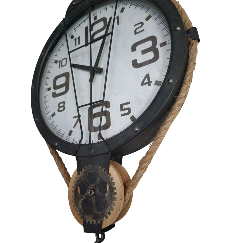 RELOJ PARED METAL DECORATIVO CON POLEA Y CUERDA - 2