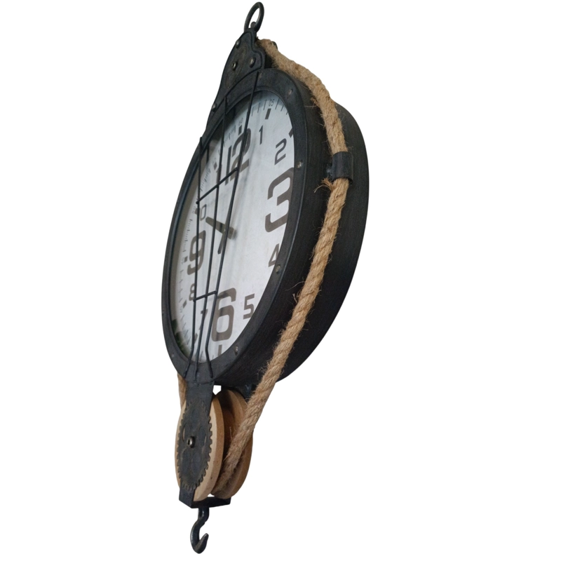 RELOJ PARED METAL DECORATIVO CON POLEA Y CUERDA - 3