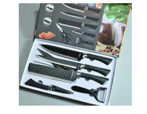 SET DE 6 CUCHILLOS JUEGO CUCHILLOS COCINA TIJERA PELADOR - 1
