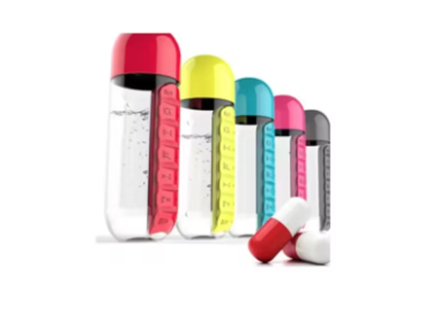 BOTELLA DE AGUA 600ML + ORGANIZADOR DE PASTILLAS - 1