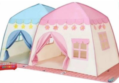 CARPA PLEGABLE CASA INFANTIL ROSADA Y AZUL - 1