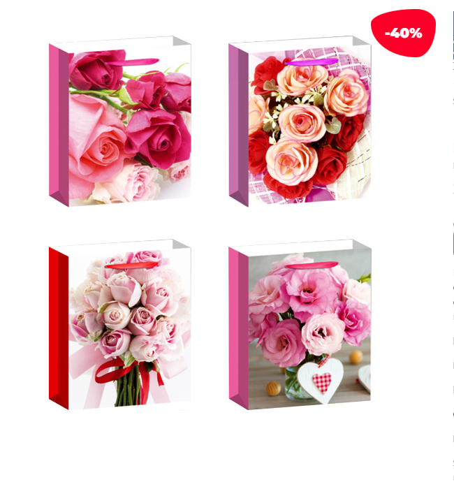 BOLSA REGALO ROSAS COLOR LISO 26X10X32CM - 1