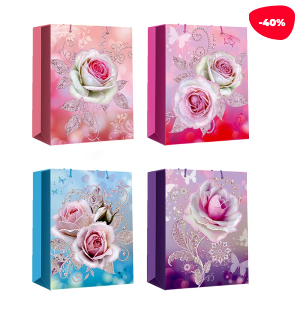 BOLSA REGALO ROSAS BRILLANTES 26X10X32CM - 1