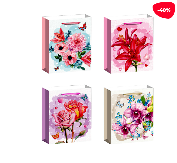 BOLSA REGALO FLORES MARIPOSAS 26X10X32CM - 1