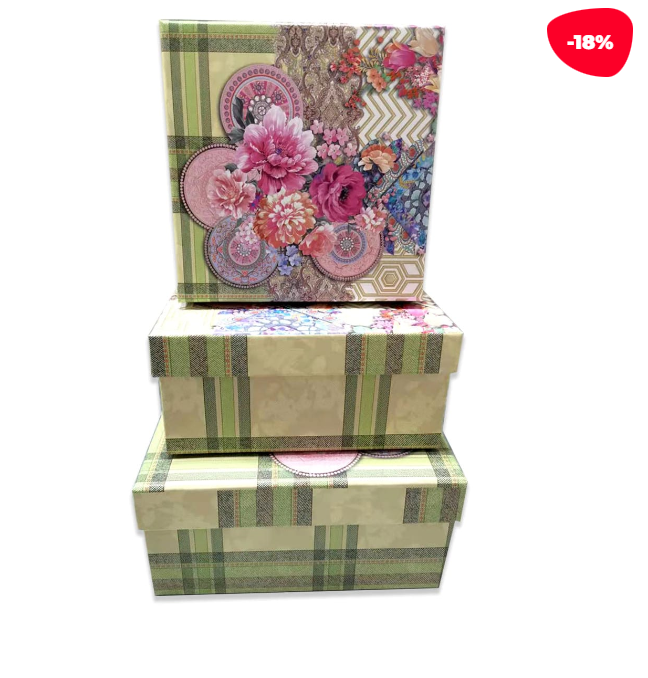 SET 3 CAJAS REGALO DISEÑO FLORES CON FONDO CUADROS - 1