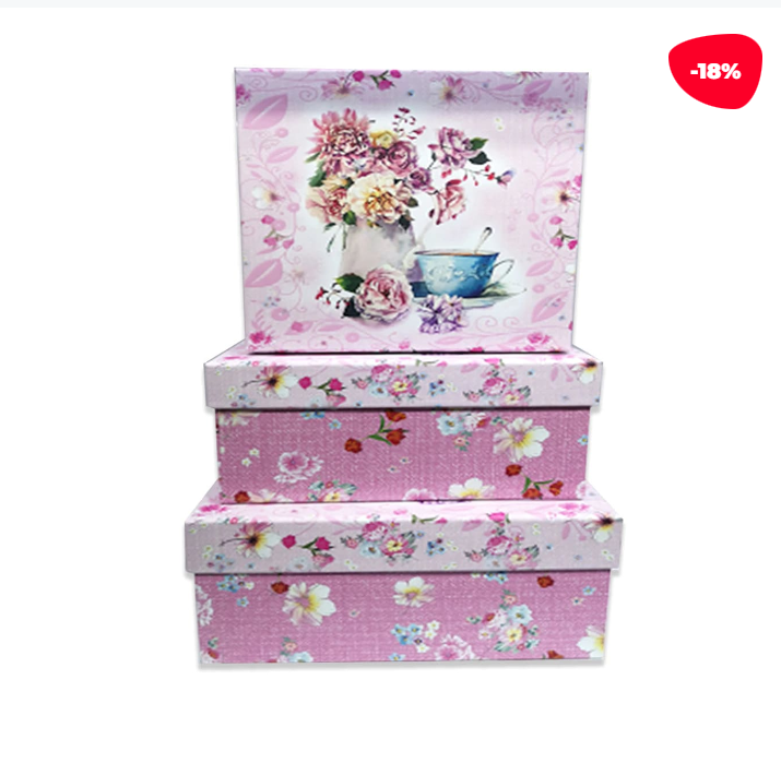 SET 3 CAJAS REGALO DISEÑO FLORES FONDO ROSADO - 1