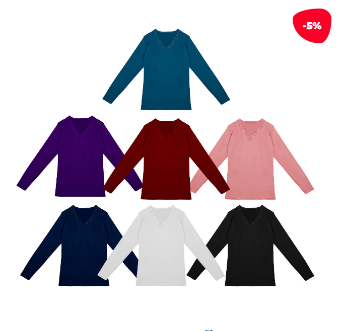 CAMISETA DE MUJER CON POLAR COLOR LISO CUELLO V | 12 UNID TALLA: M-XL / XL-XXL - 1