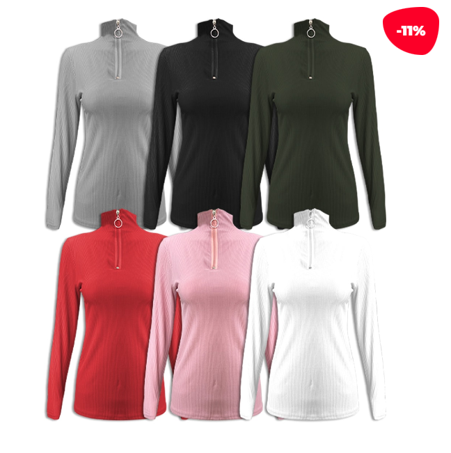 POLERA LOLA MANGA LARGA BETLE CUELLO CON CIERRE | 12 UNID TALLAS: M-L / L-XXL - 1