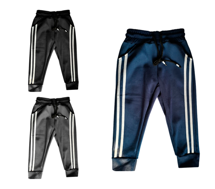 PANTALON PLUSH NIÑO LISO PRETINA AJUSTABLE LINEAS BLANCAS | 12 UNID TALLA: 4-6 / 6-8 / 8-10 - 1