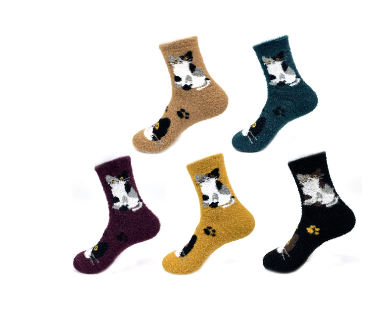 CALCETINES DE MUJER PLUSH CON DISEÑO GATO | 12 UNID - 1