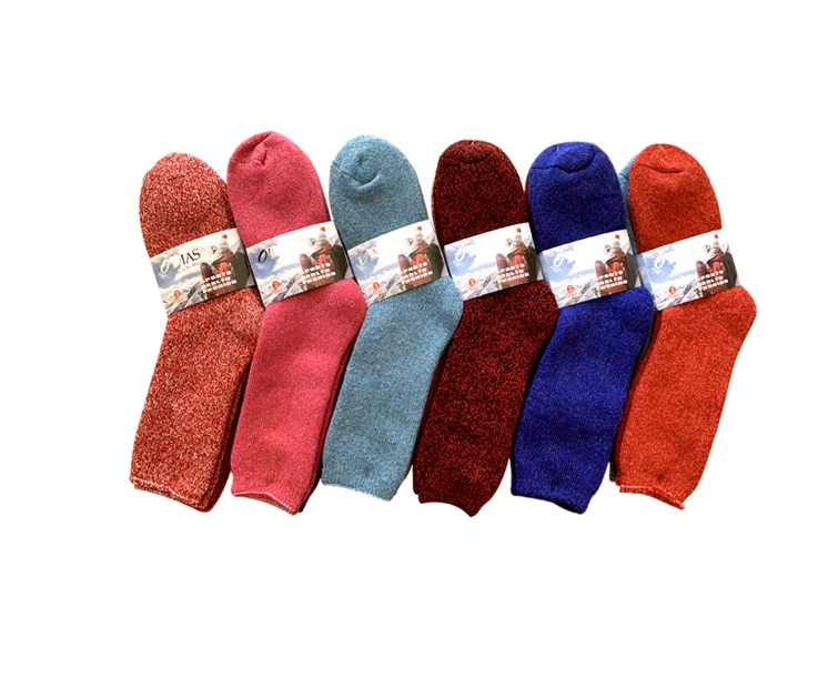 CALCETINES DE MUJER CORTE MEDIO TOALLA LISO COLORES SURTIDOS | 12 UNID - 1