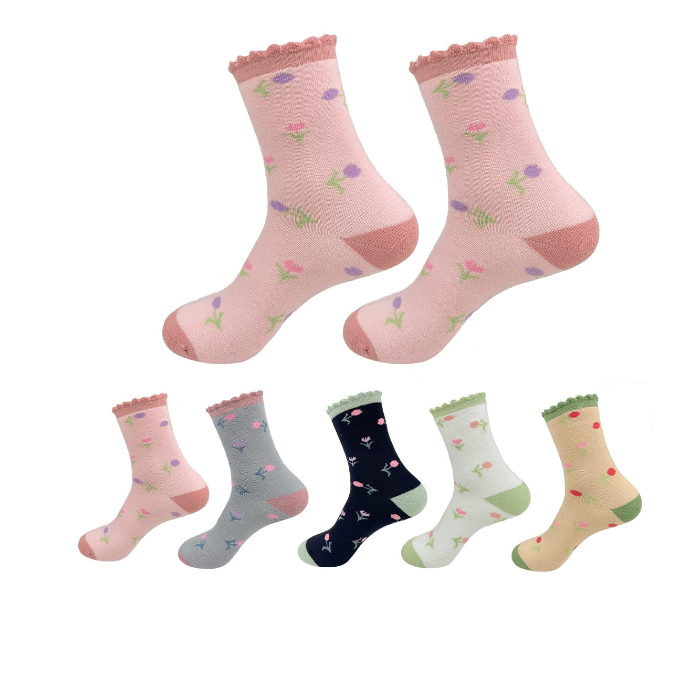 CALCETINES DE MUJER TOALLA CORTE MEDIO ESTAMPADO FLORES | 12 UNID - 1