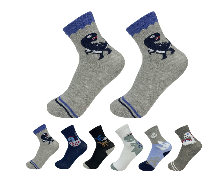CALCETINES DE NIÑO LISO DISEÑO DINOSAURIO TALLA 9-12 AÑOS| 12 UNID - 1