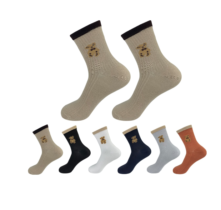 CALCETINES DE MUJER BORDADO OSO COLOR LISO | 12 UNID - 1