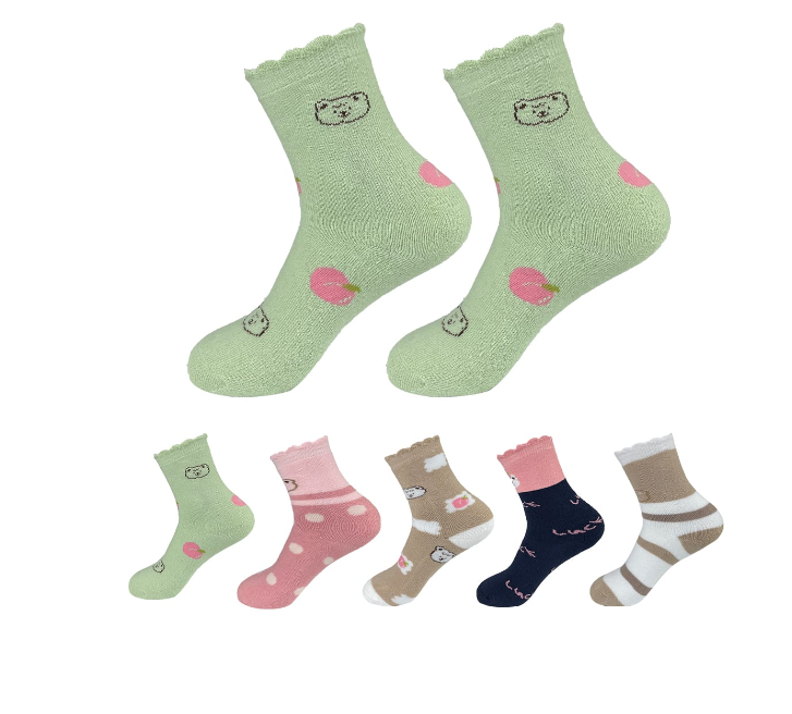 CALCETINES DE NIÑA TOALLA ESTAMPADO OSO TALLA 9-12 AÑOS | 12 UNID - 1