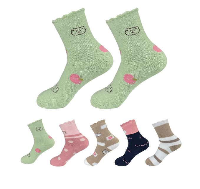CALCETINES DE NIÑA TOALLA ESTAMPADO OSO TALLA 6-9 AÑOS | 12 UNID - 1