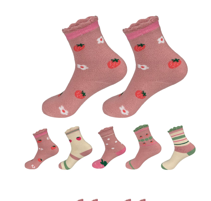 CALCETINES DE BEBE NIÑA ESTAMPADO FRUTILLA ALGODÓN TALLA 9-12 AÑO | 12 UNID - 1