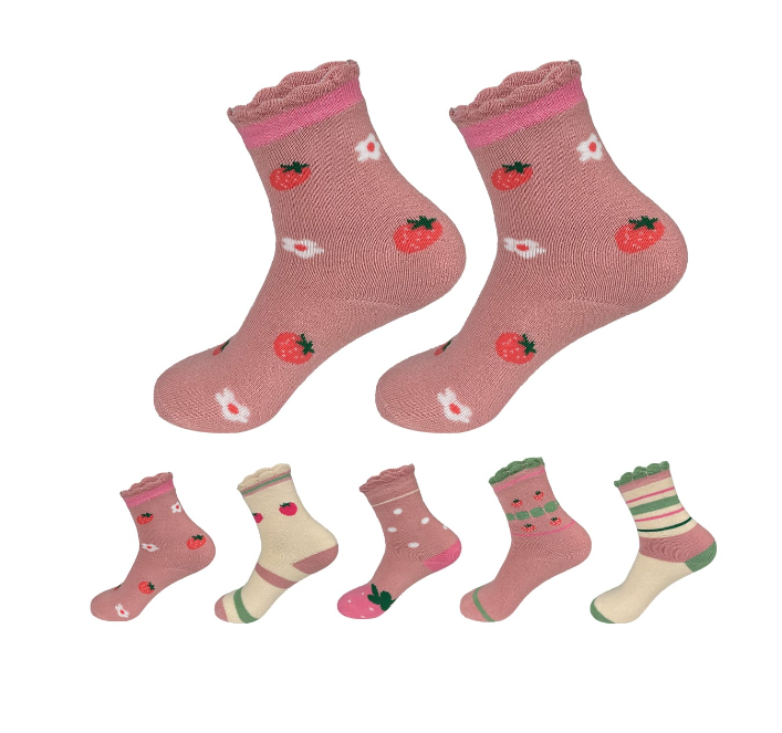 CALCETINES DE NIÑA ESTAMPADO FRUTILLA ALGODÓN TALLA 3-6 AÑO | 12 UNID - 1