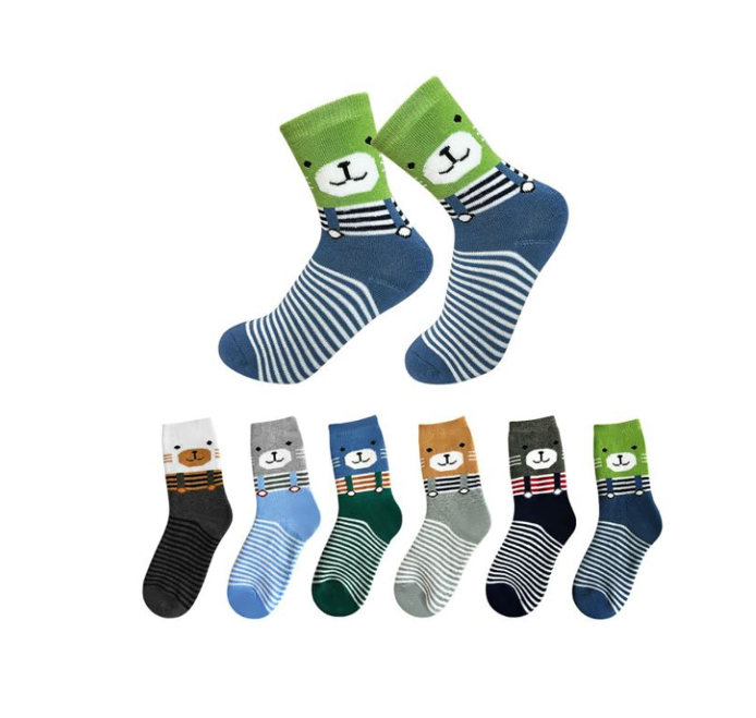 CALCETINES DE NIÑO CORTE MEDIO TOALLA ESTAMPADO GATO | 12 UNID - 1