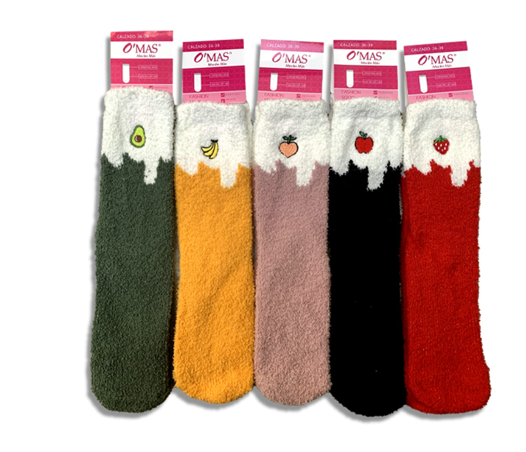 CALCETINES PLUSH MUJER CORTE MEDIO ESTAMPADO FRUTAL | 12 UNID TALLA UNICA - 1