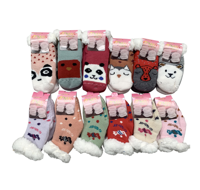CALCETINES PANTUFLAS BEBE NIÑA CON CHIPORRO ANIMALES TALLA 9-24 MESES | 12 UNID - 1