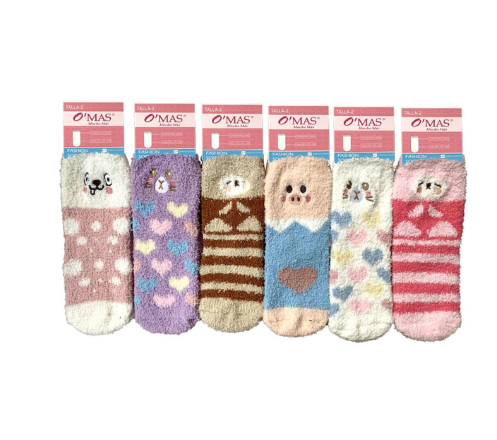 CALCETINES DE NIÑA PLUMADA CON DISEÑO BORDADO TALLA 6 |12 UNID - 1