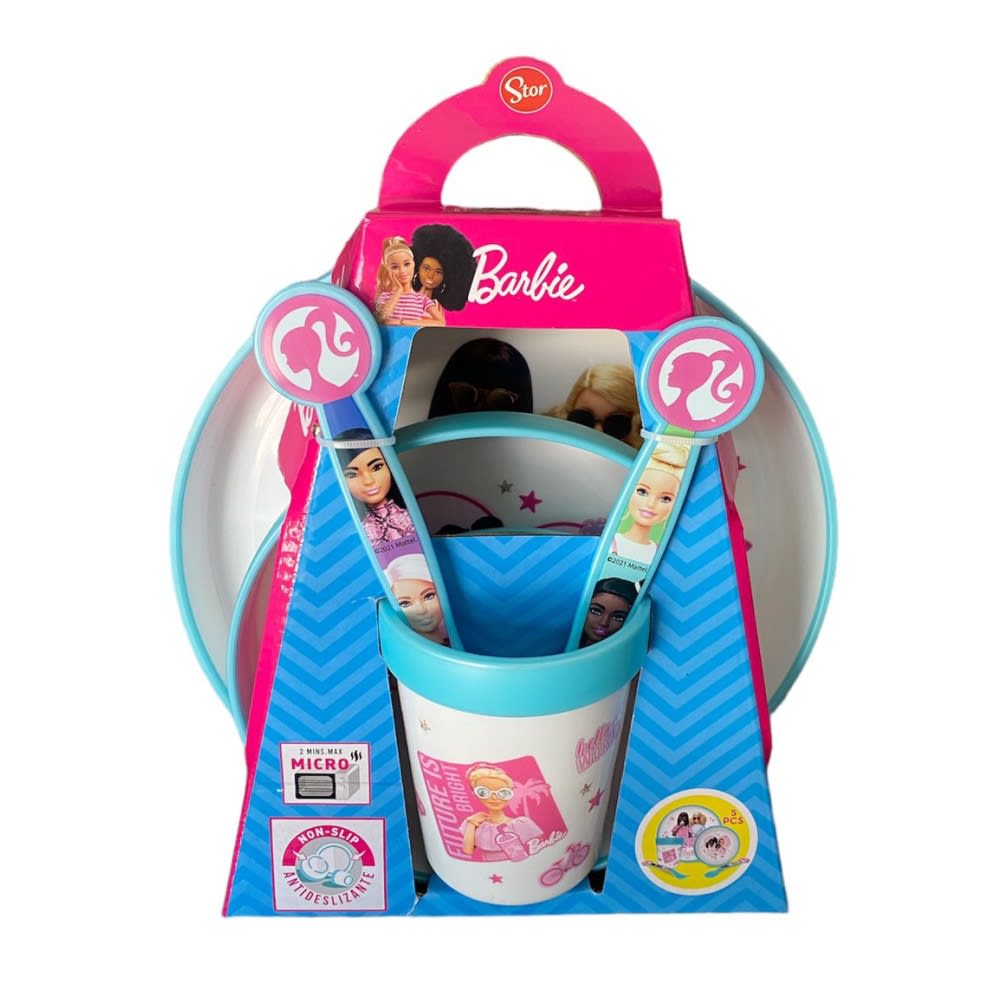 SET DESAYUNO NIÑOS BARBIE PLATO + BOWL + VASO + CUBIERTOS - 1