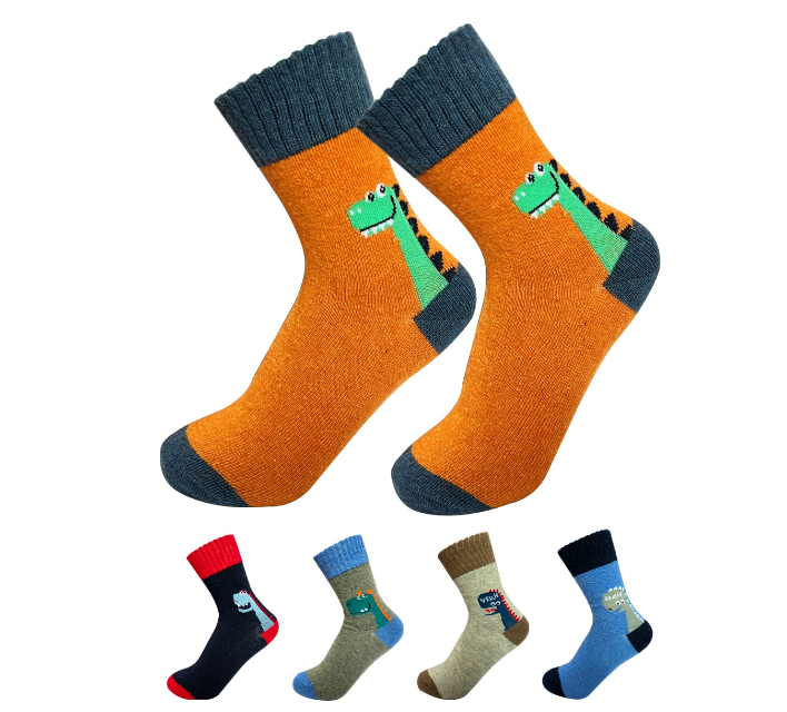 CALCETINES DE NIÑO LANA DISEÑO DINOSAURIO TALLA 2 |12 UNID - 1