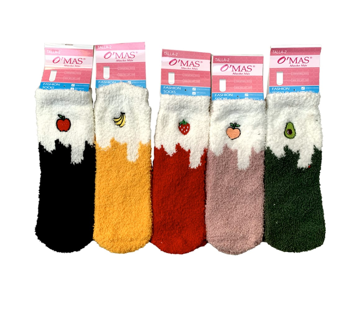 CALCETINES PLUSH NIÑA CORTE MEDIO ESTAMPADO FRUTAL TALLA 6| 12 UNID - 1