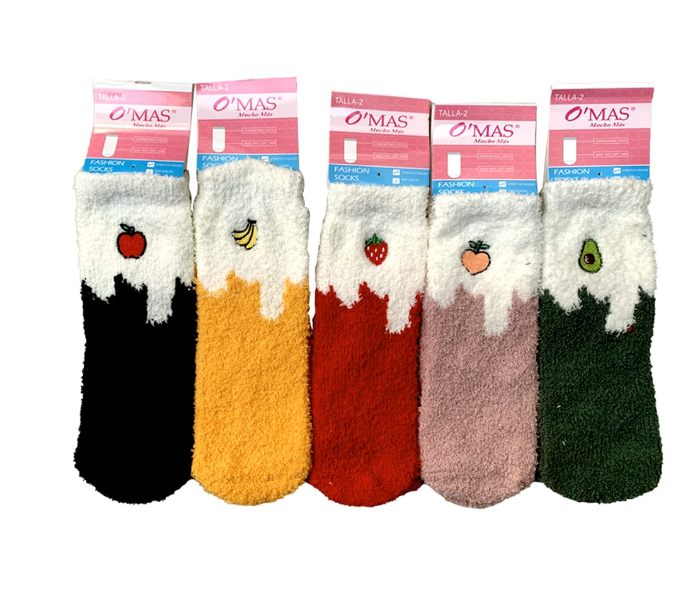 CALCETINES PLUSH NIÑA CORTE MEDIO ESTAMPADO FRUTAL TALLA 2| 12 UNID - 1