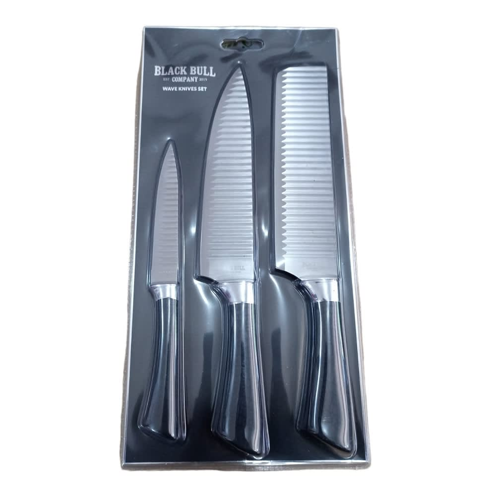 SET BLACK BULL 3 CUCHILLOS WAVE COCINA - 1