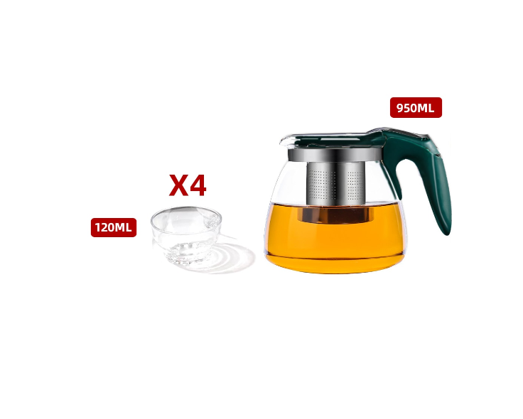 TETERA DE VIDRIO CON INFUSOR Y VASOS 950ML 120ML - 1